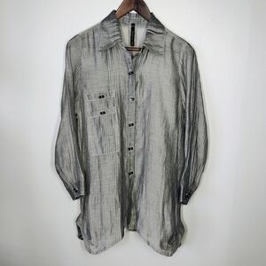 IC By Connie K Button Down Semi Sheer Tunic Top Lagenlook Art To Wear Size Small